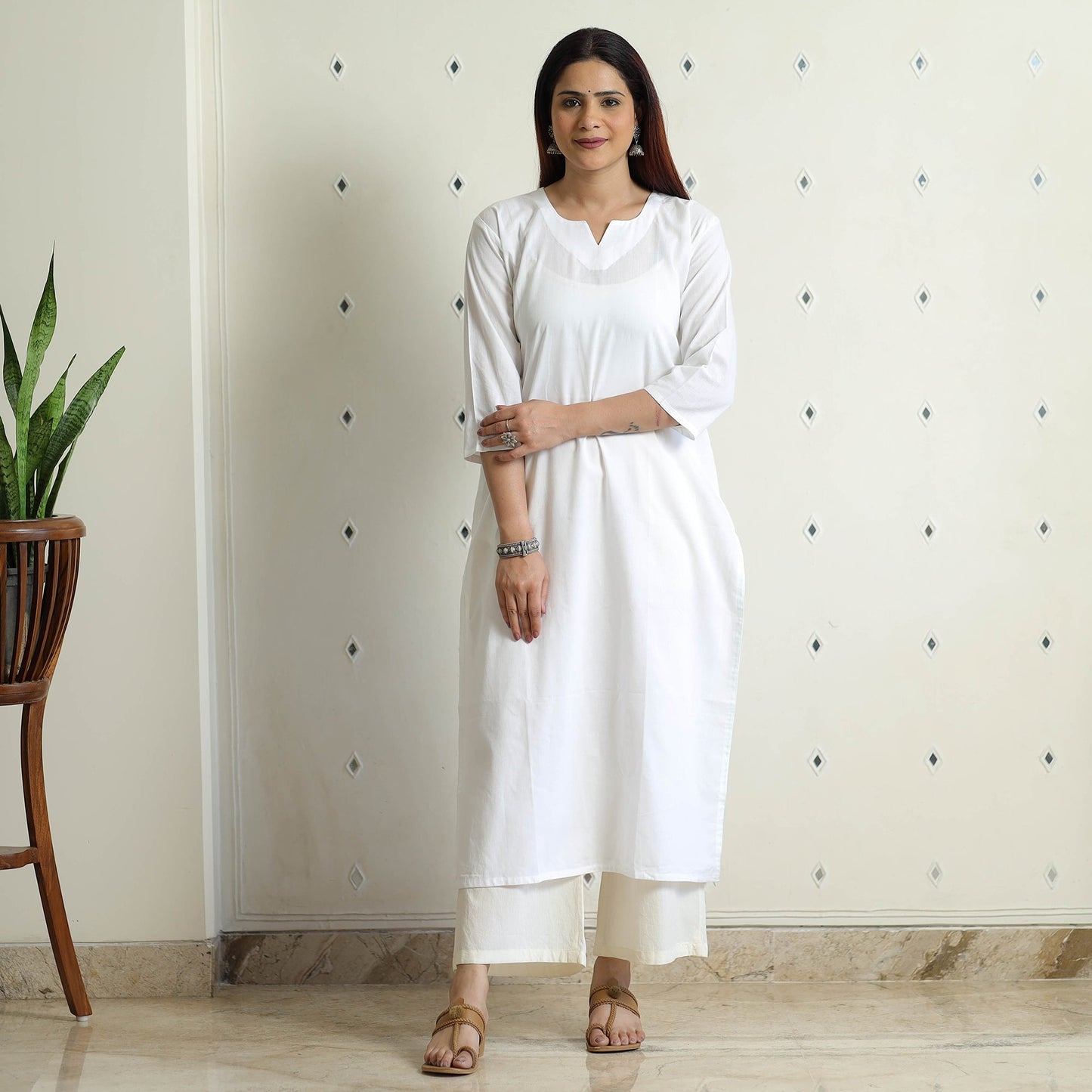  Plain Cotton Full Sleeve Long Straight Kurta for Women