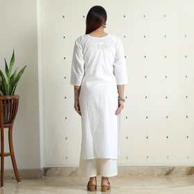 White Plain Cotton Long Straight Kurta for Women