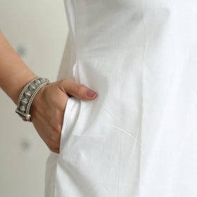  White Plain Cotton Long Straight Kurta for Women