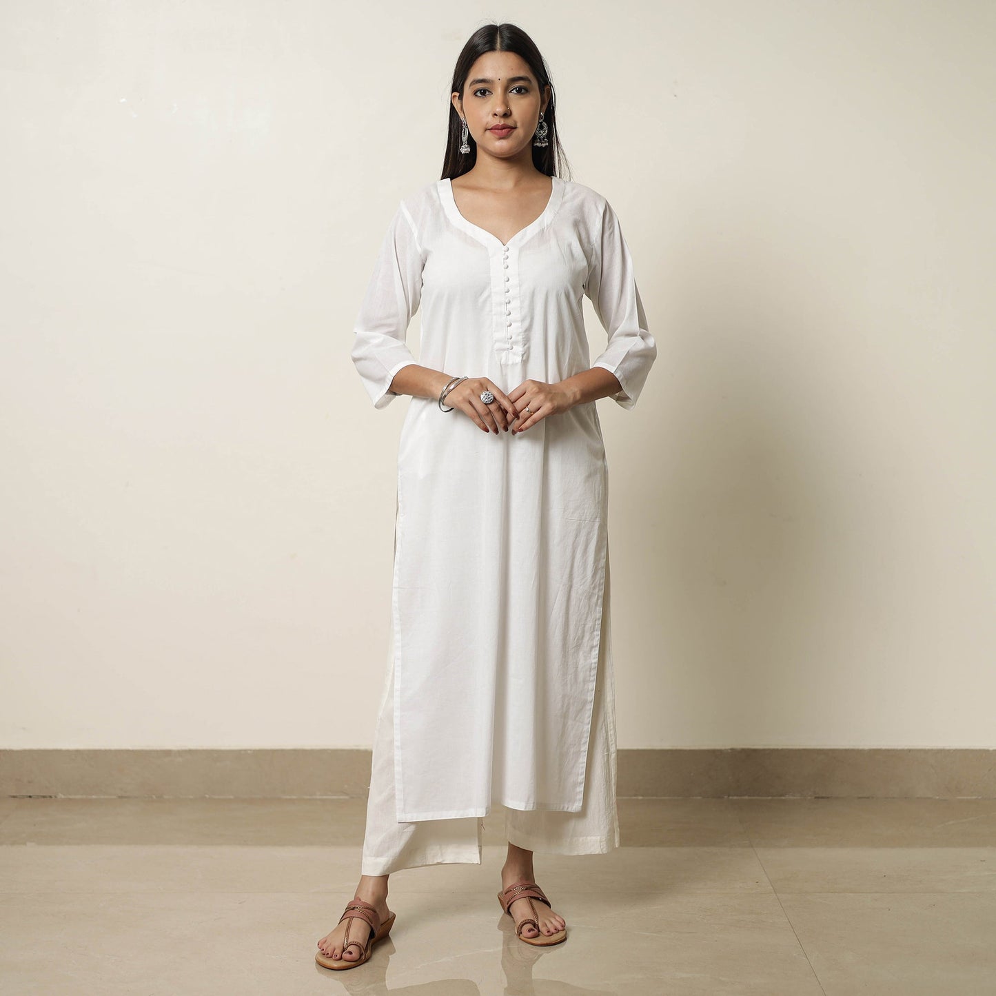 Explore Plain Cotton Long White Straight Kurta for Women