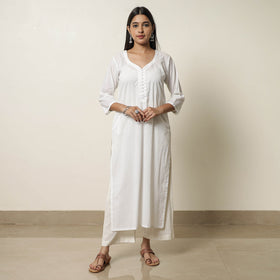 Explore Plain Cotton Long White Straight Kurta for Women
