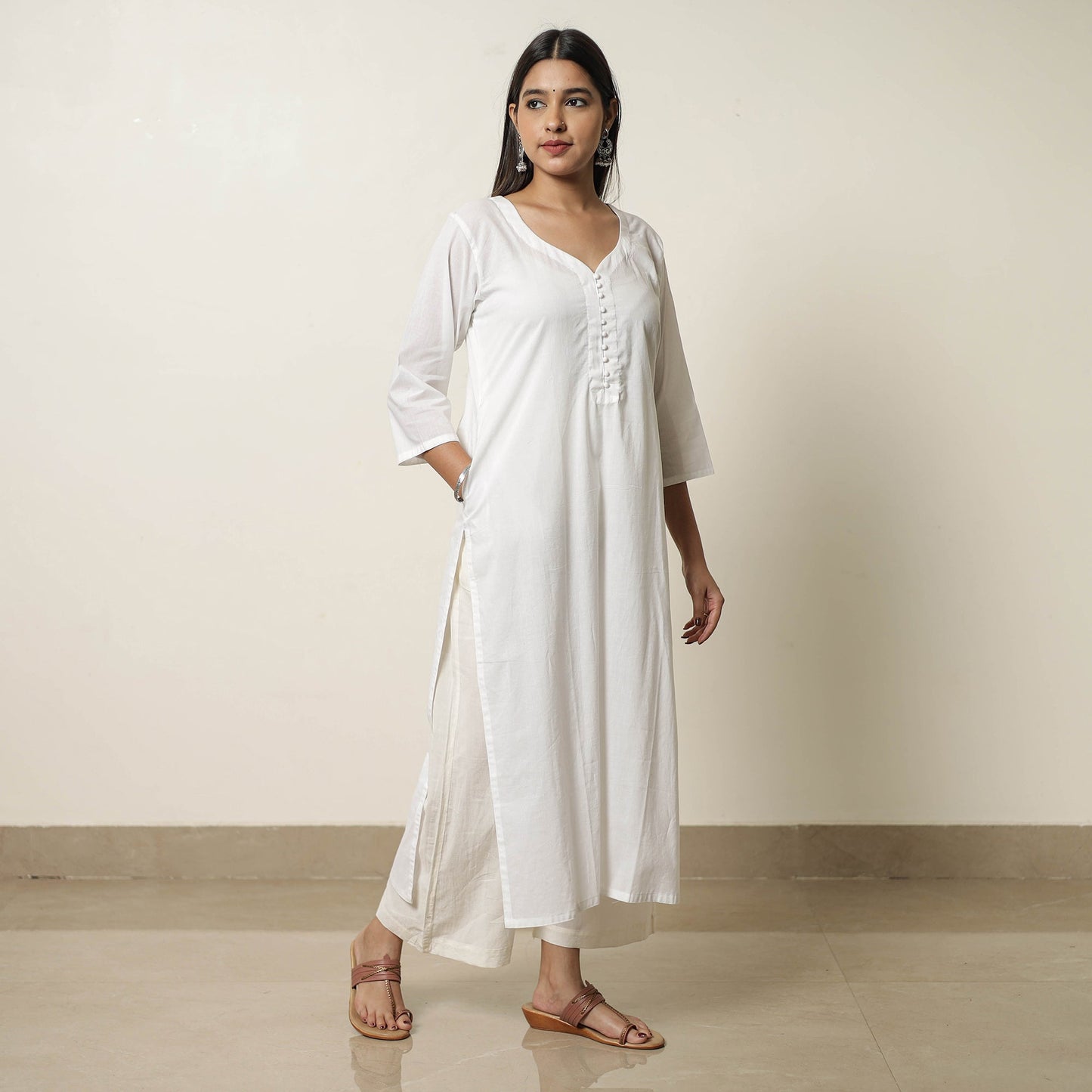 Explore Plain Cotton Long White Straight Kurta for Women