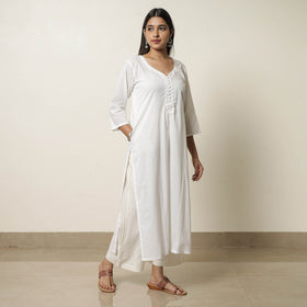 Explore Plain Cotton Long White Straight Kurta for Women