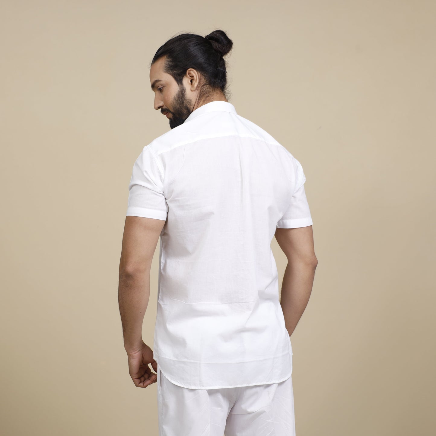 Buy White Plain Cotton Men Half Sleeve Shirt Online 