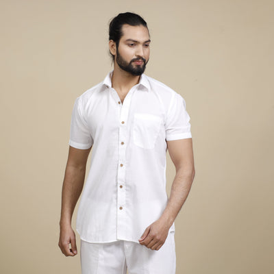 Buy White Plain Cotton Men Half Sleeve Shirt Online 