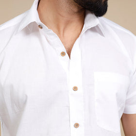 Buy White Plain Cotton Men Half Sleeve Shirt Online 