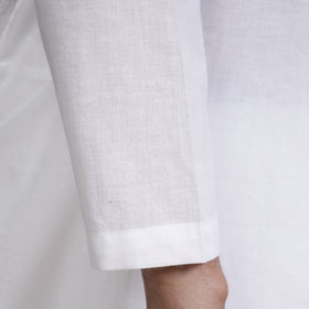  White Plain Cotton Men Long Kurta 