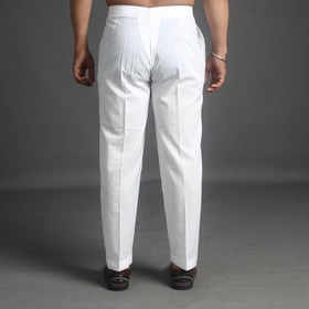  White Plain Cotton Men's Pant