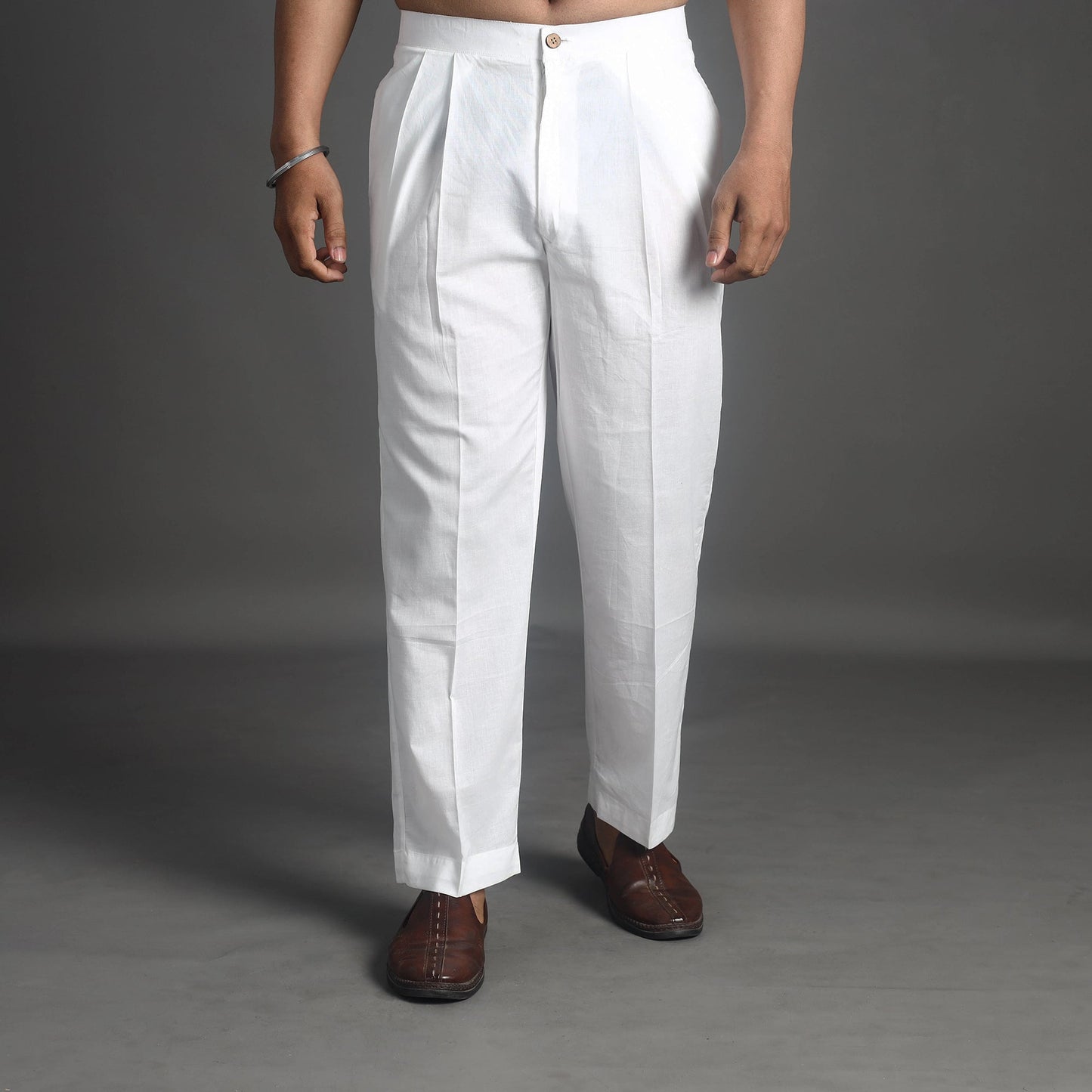  White Plain Cotton Men's Pant