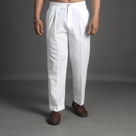  White Plain Cotton Men's Pant