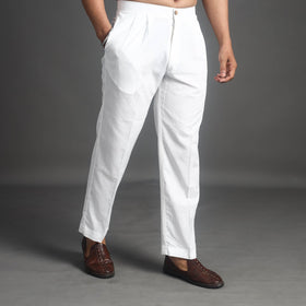  White Plain Cotton Men's Pant