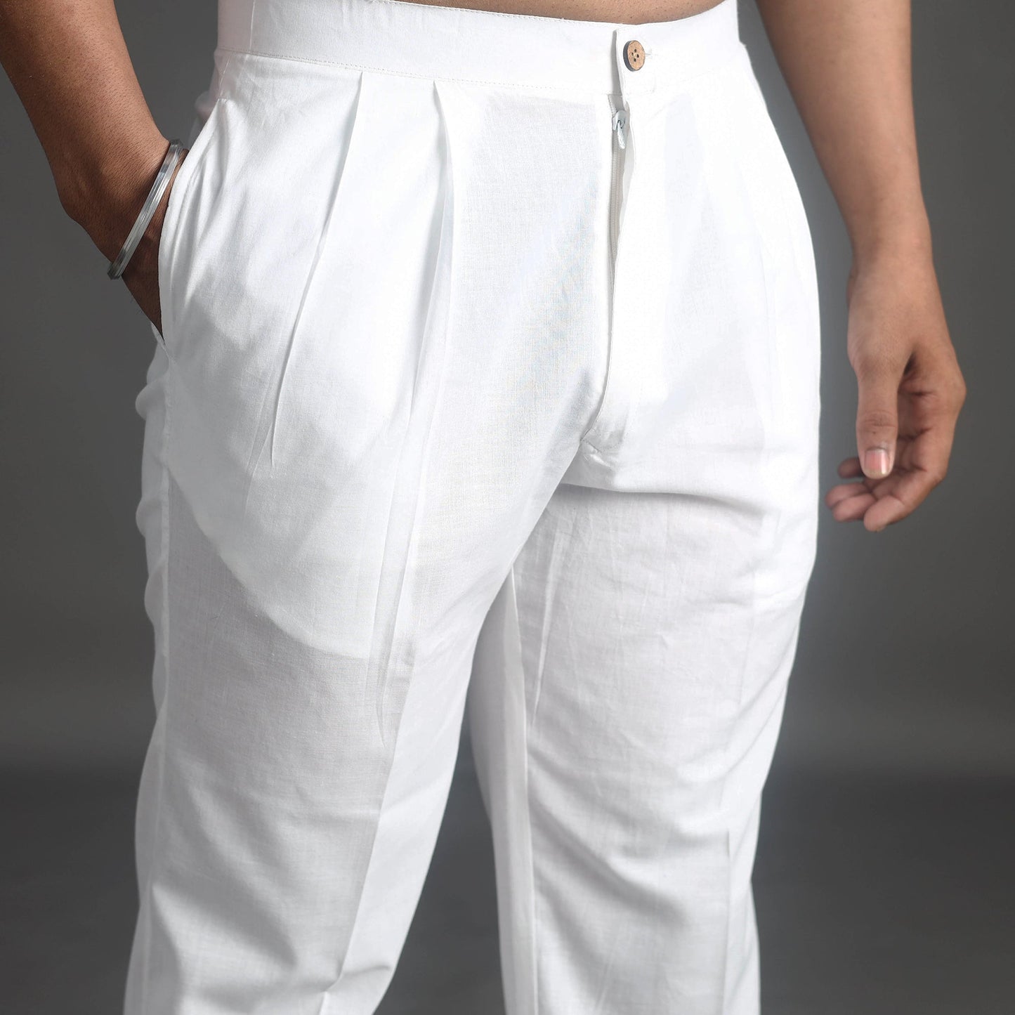  White Plain Cotton Men's Pant