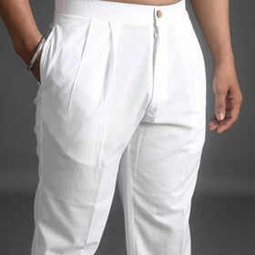  White Plain Cotton Men's Pant