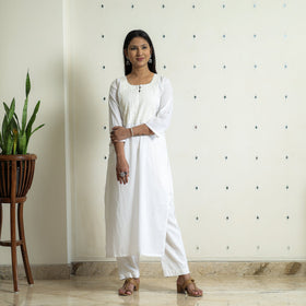  Plain Cotton Pintuck Long Straight Kurta for Women
