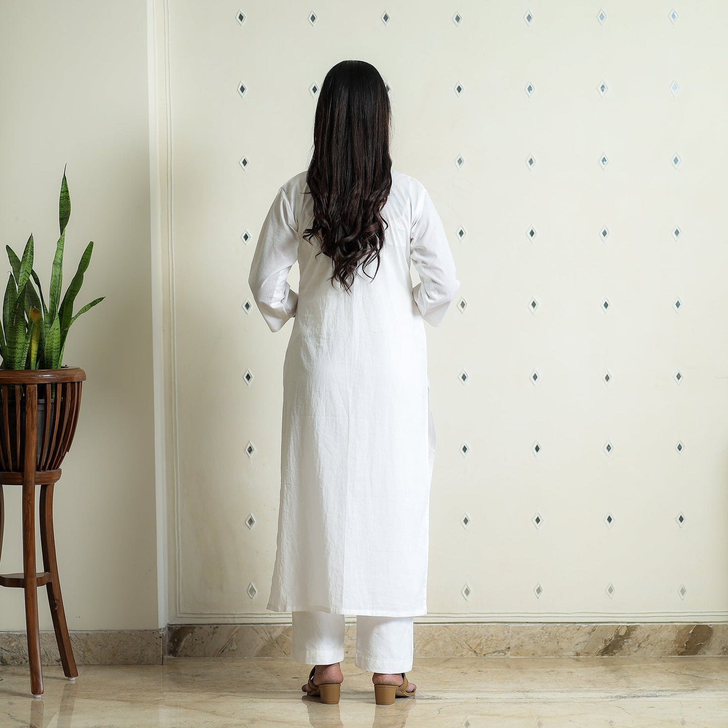 Plain Cotton Pintuck Long Straight Kurta for Women