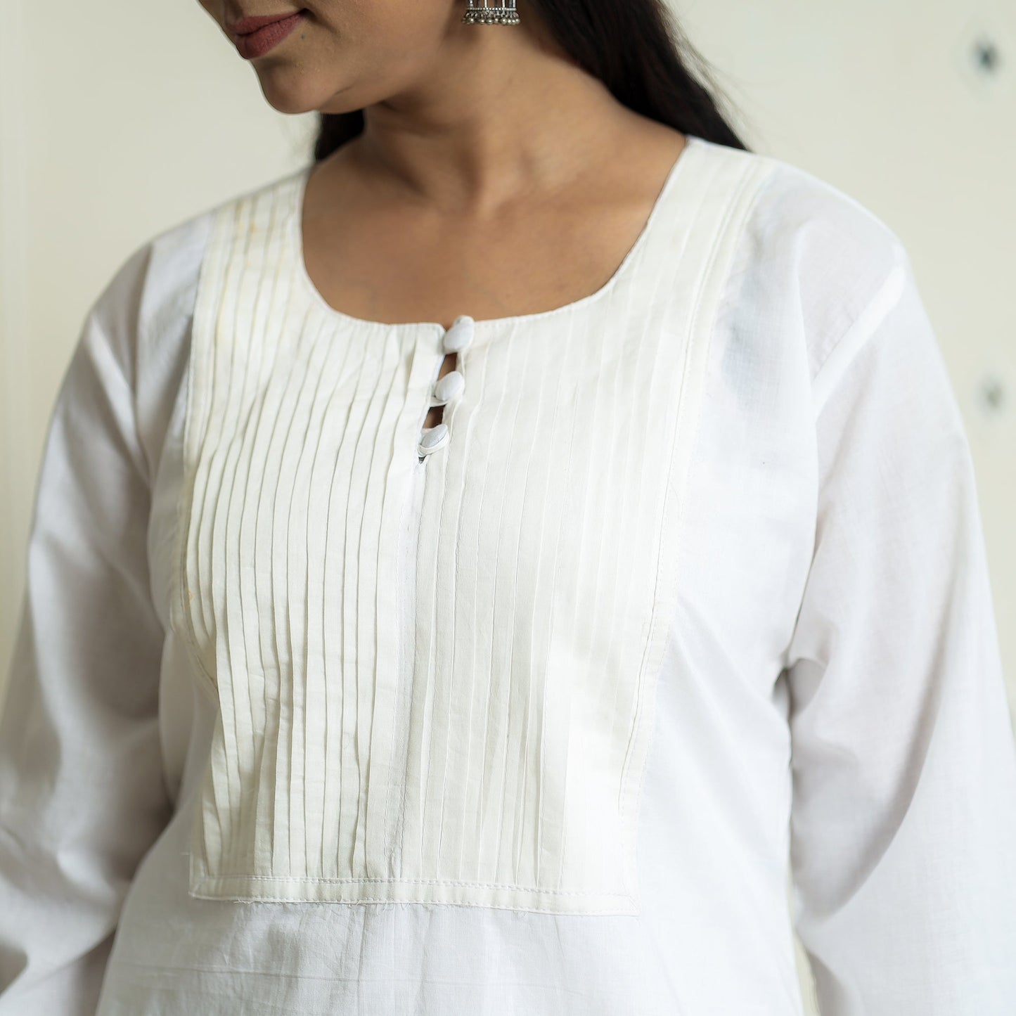 Plain Cotton Pintuck Long Straight Kurta for Women