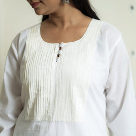  Plain Cotton Pintuck Long Straight Kurta for Women