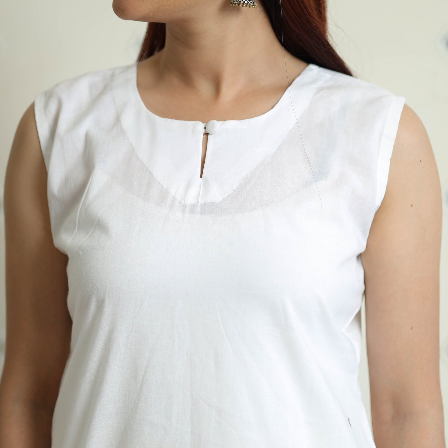 White Plain Cotton Sleeveless Long Straight Kurta for Women