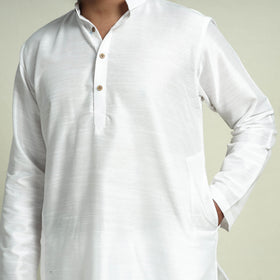 Buy Plain Dyed Slub Silk Men Long Kurta Online at iTokri.com