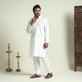 Buy Plain Dyed Slub Silk Men Long Kurta Online at iTokri.com