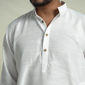 Buy Plain Dyed Slub Silk Men Long Kurta Online at iTokri.com
