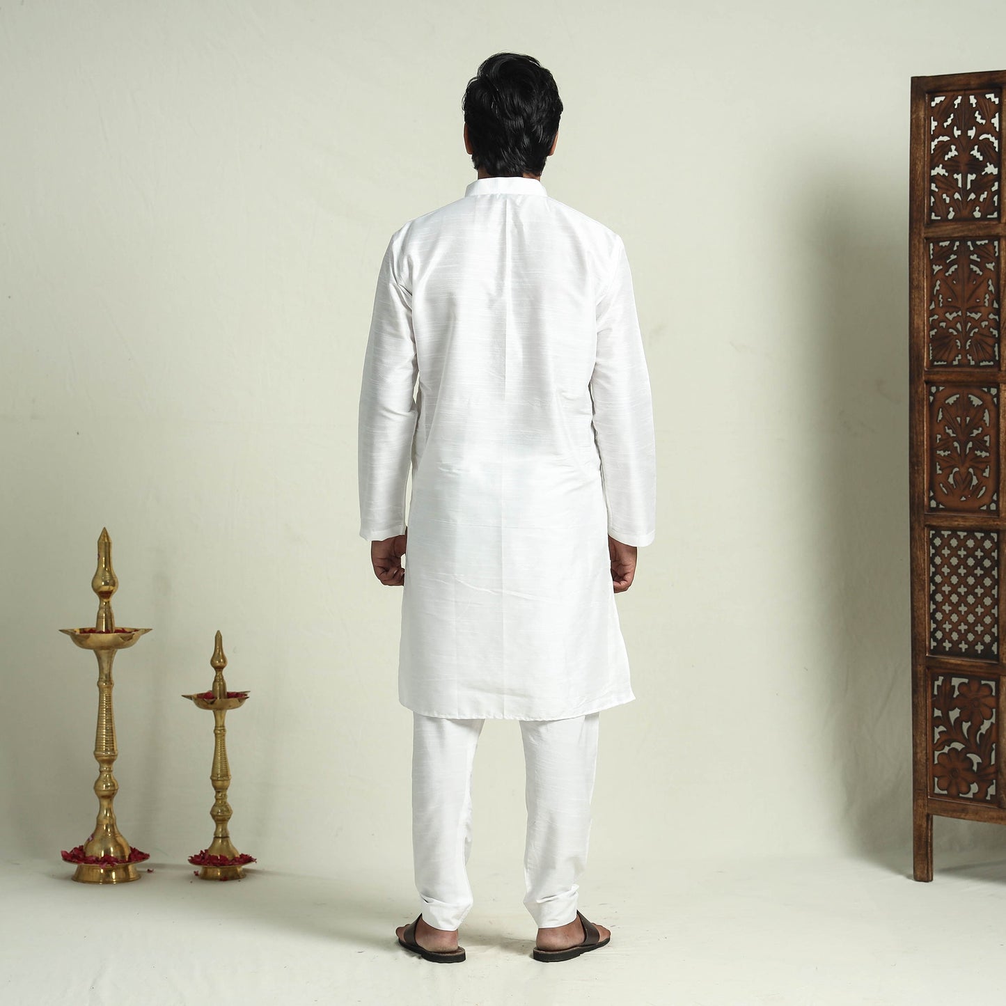 Buy Plain Dyed Slub Silk Men Long Kurta Online at iTokri.com