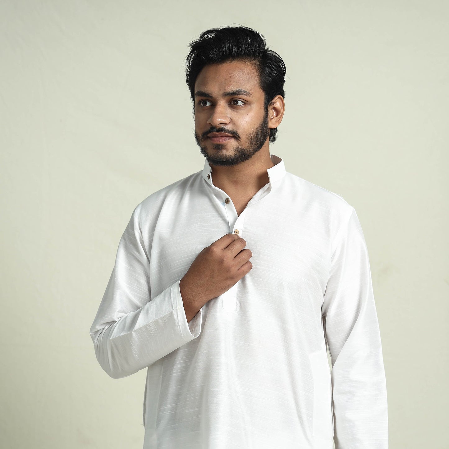 Buy Plain Dyed Slub Silk Men Long Kurta Online at iTokri.com