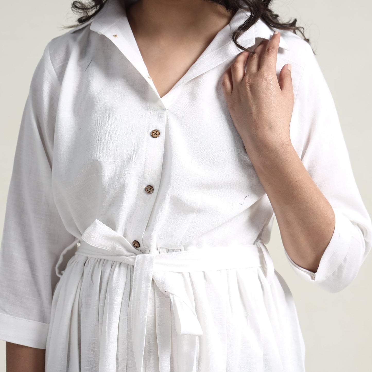 Buy Plain Handloom Cotton Collared Neck Flare Dress Online l iTokri.com