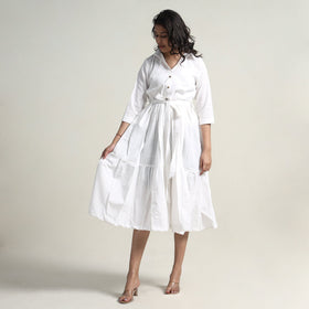 Buy Plain Handloom Cotton Collared Neck Flare Dress Online l iTokri.com