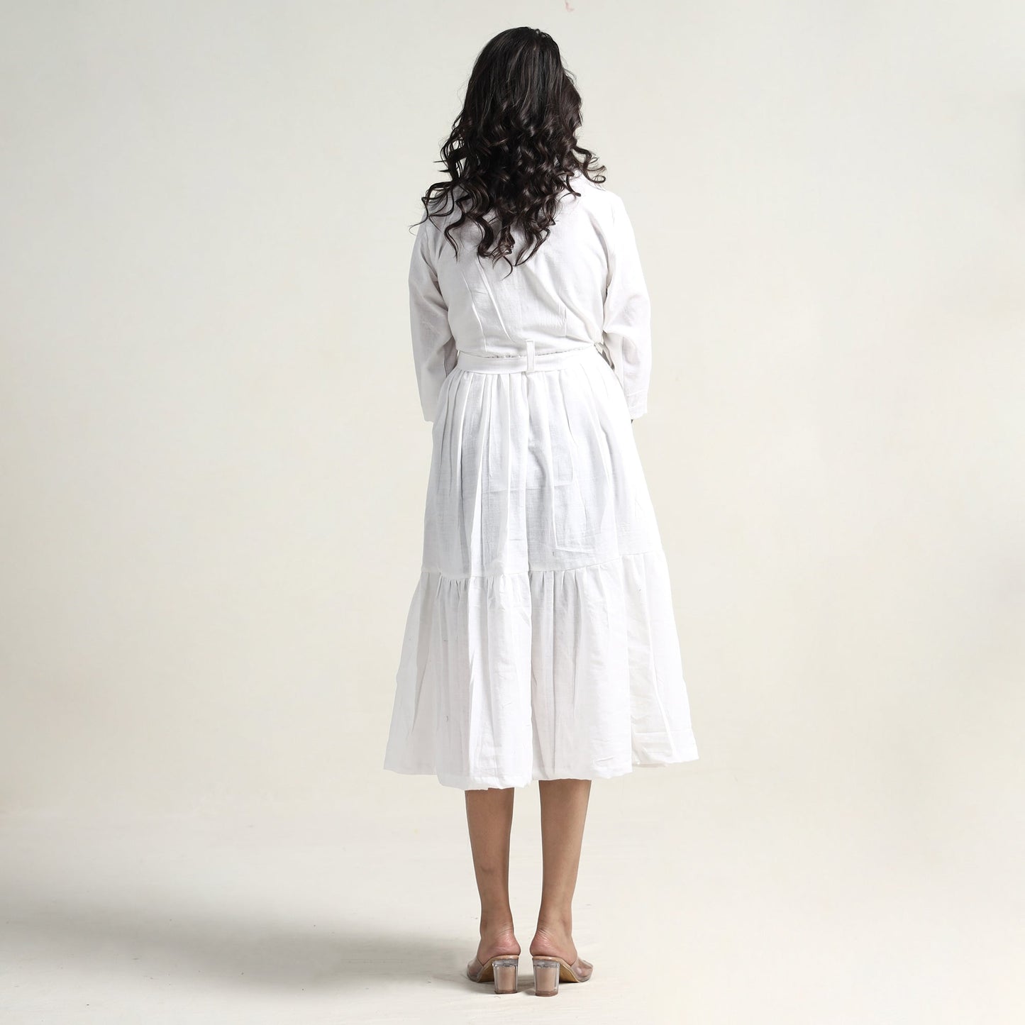 Buy Plain Handloom Cotton Collared Neck Flare Dress Online l iTokri.com
