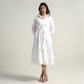 Buy Plain Handloom Cotton Collared Neck Flare Dress Online l iTokri.com