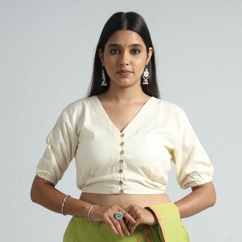 Cream - plain linen cotton stitched blouse - handcrafted