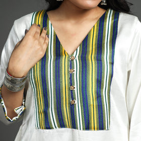 White - plain mashru silk with patchwork floral kurta