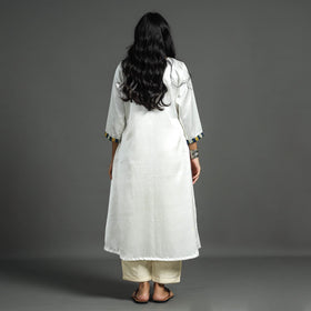 White - plain mashru silk with patchwork floral kurta