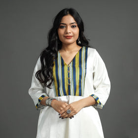 White - plain mashru silk with patchwork floral kurta