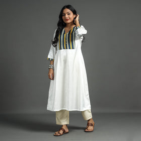 White - plain mashru silk with patchwork floral kurta