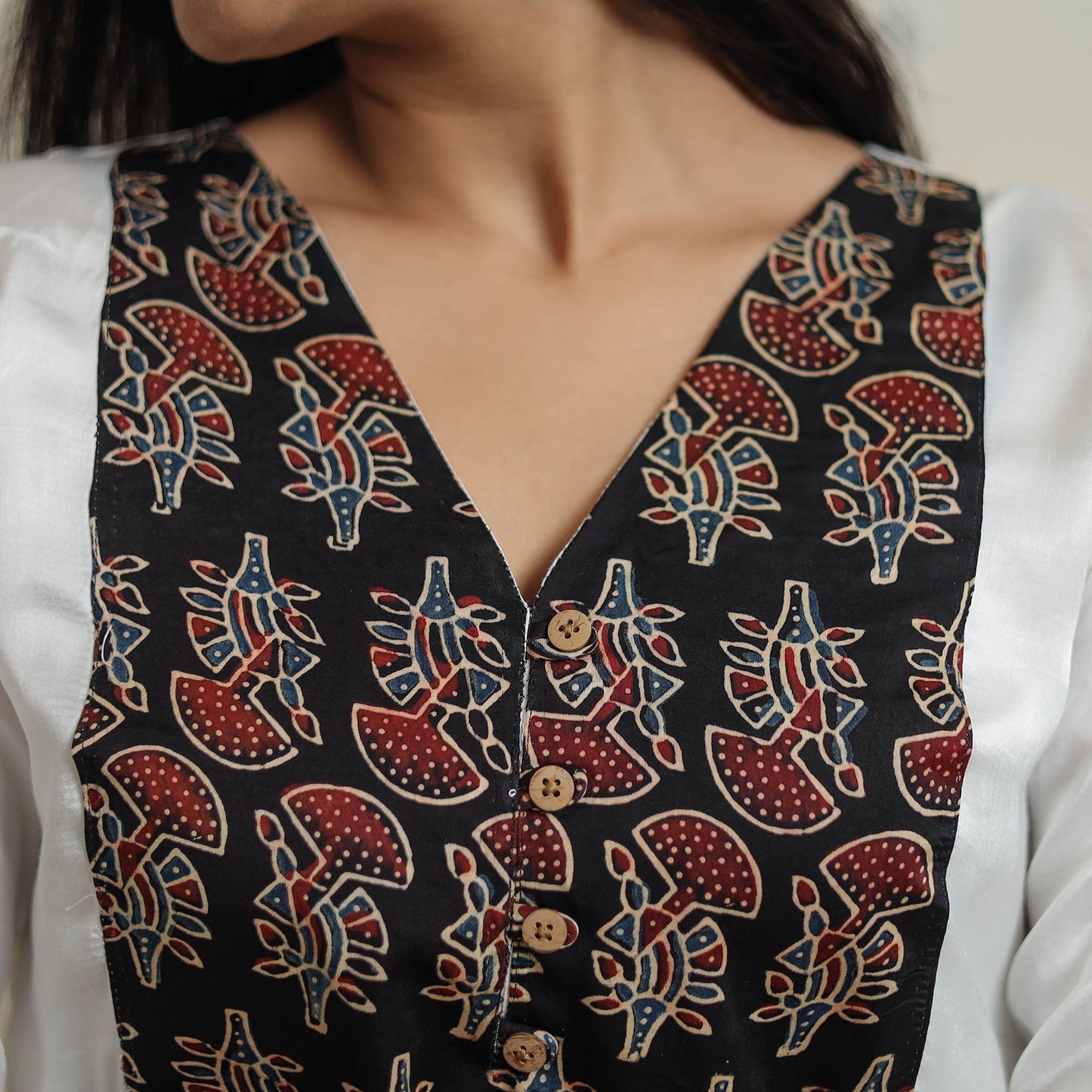 White - plain modal silk a-line kurta with patchwork 11