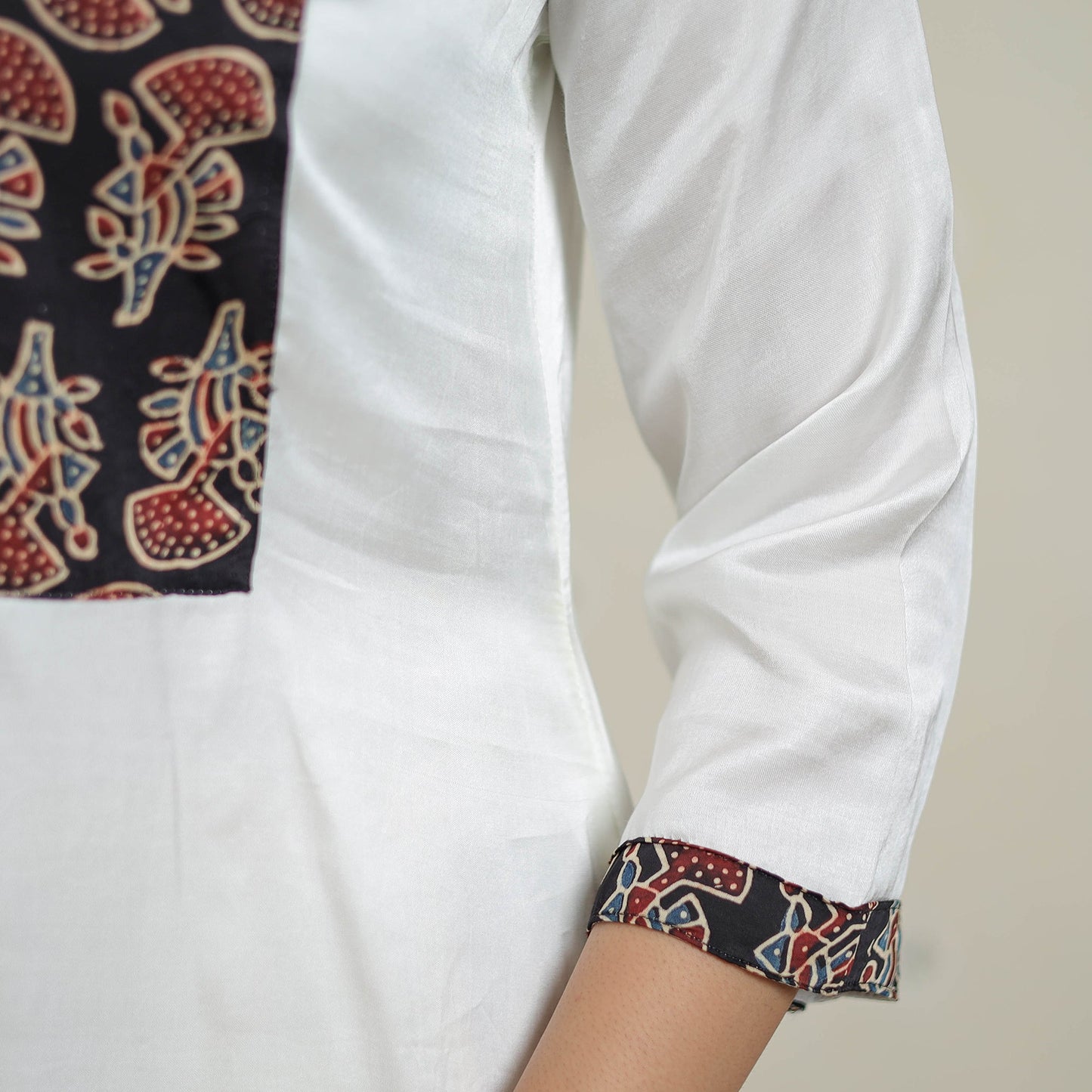 White - plain modal silk a-line kurta with patchwork 11