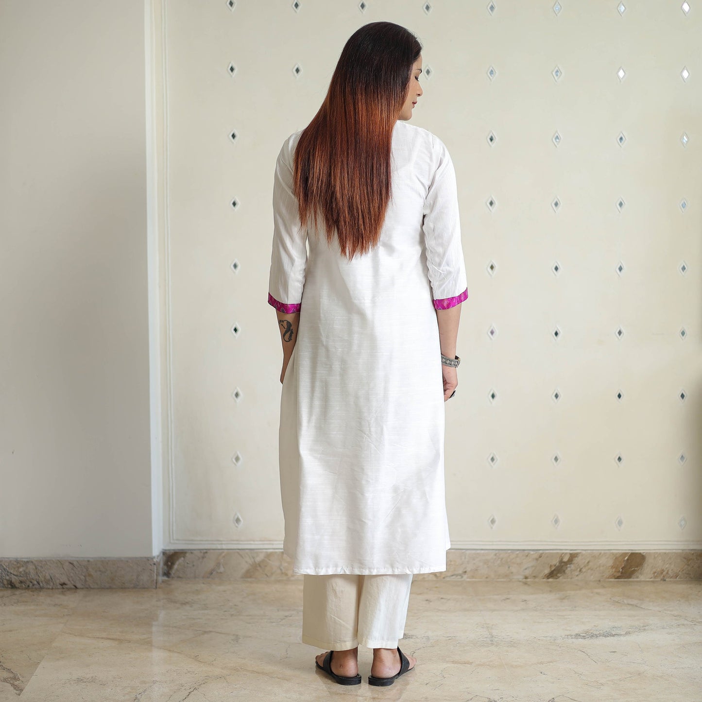 Buy Plain Solid Slub Silk A-Line Long Kurta for Women