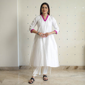 Buy Plain Solid Slub Silk A-Line Long Kurta for Women