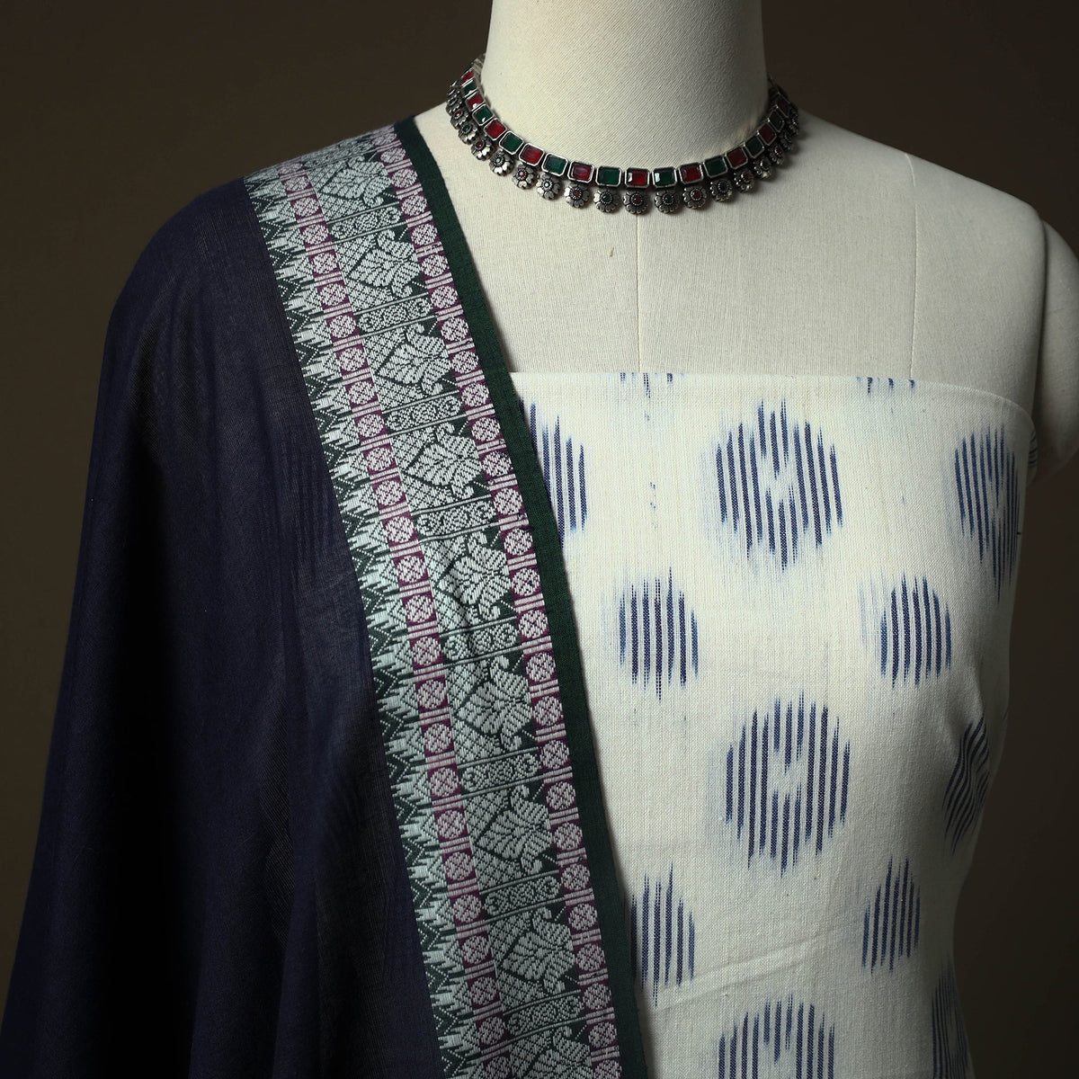 Pochampally ikat cotton 2pc unstitched dress material kurta