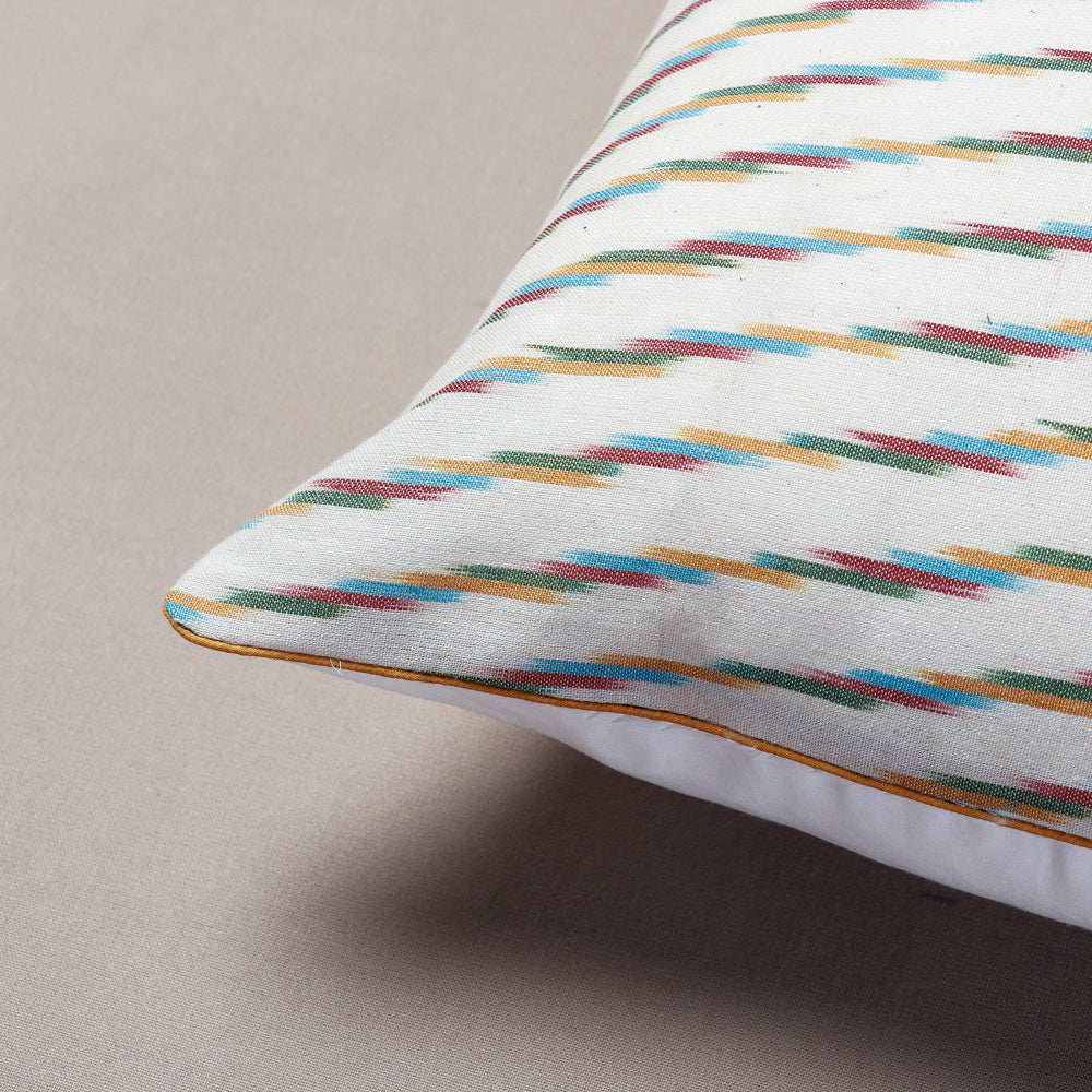 White Pochampally Ikat Cotton Cushion Cover (16 x 16 in)