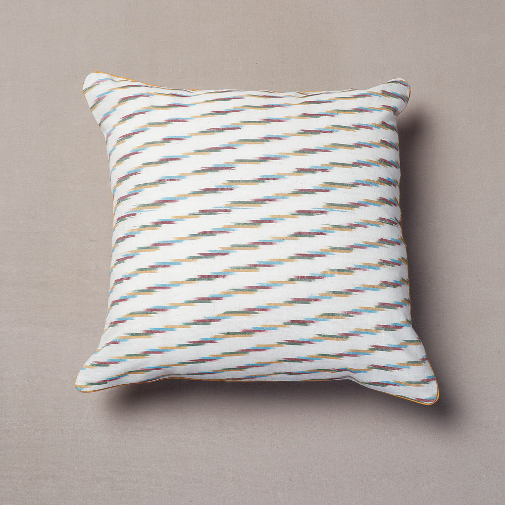 White Pochampally Ikat Cotton Cushion Cover (16 x 16 in)
