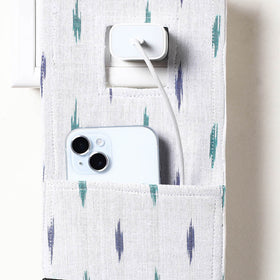 White Pochampally Ikat Cotton Mobile Charging Holder 