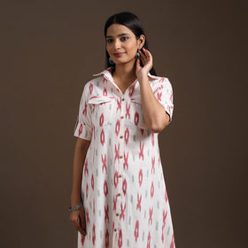 White Pochampally Ikat Cotton Shirt Midi Dress for Women
