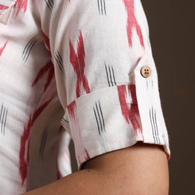 White Pochampally Ikat Cotton Shirt Midi Dress for Women
