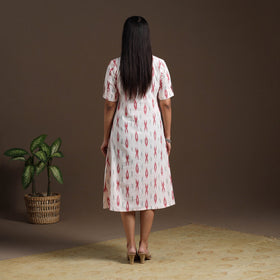 White Pochampally Ikat Cotton Shirt Midi Dress for Women