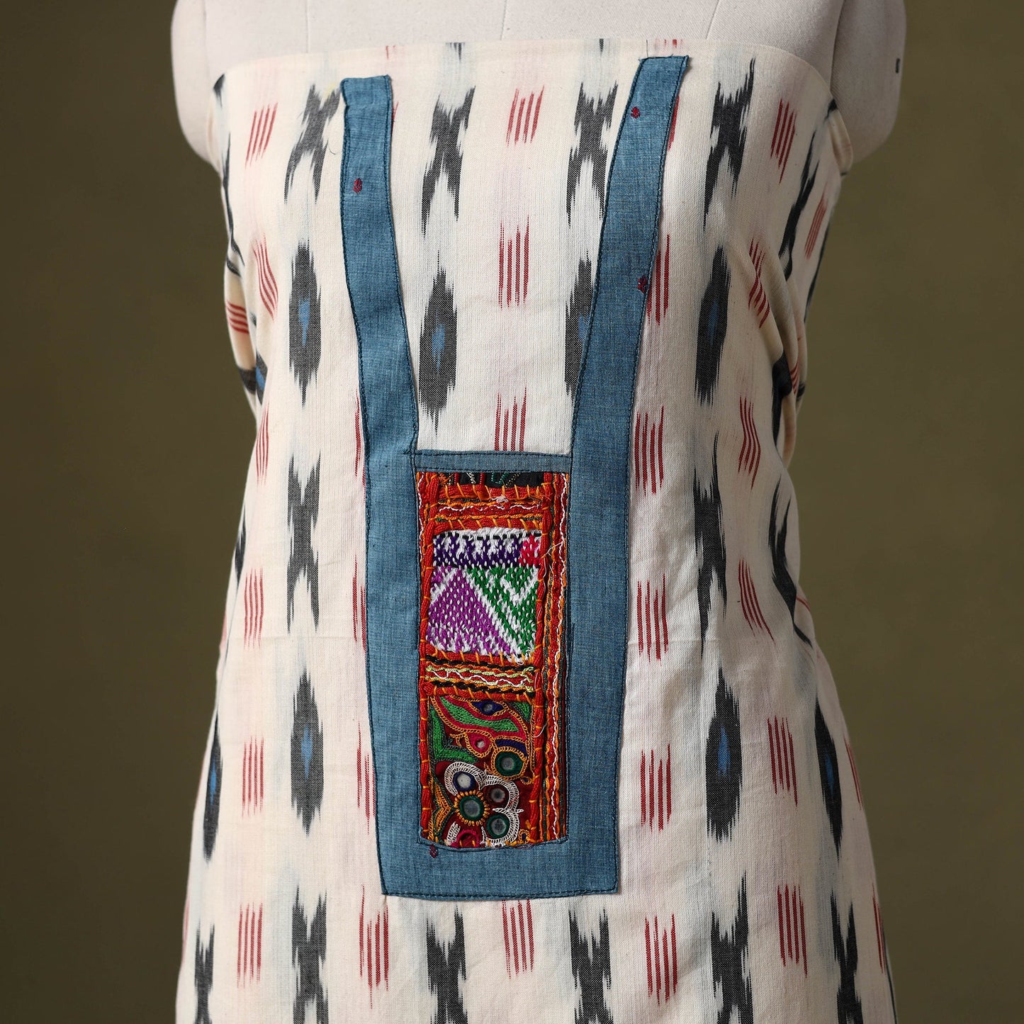 White - pochampally ikat cotton unstitched kurta material