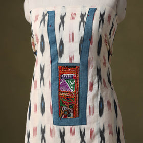 White - pochampally ikat cotton unstitched kurta material