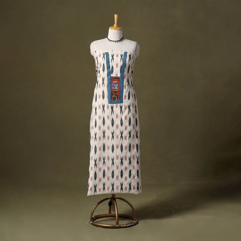 White - pochampally ikat cotton unstitched kurta material